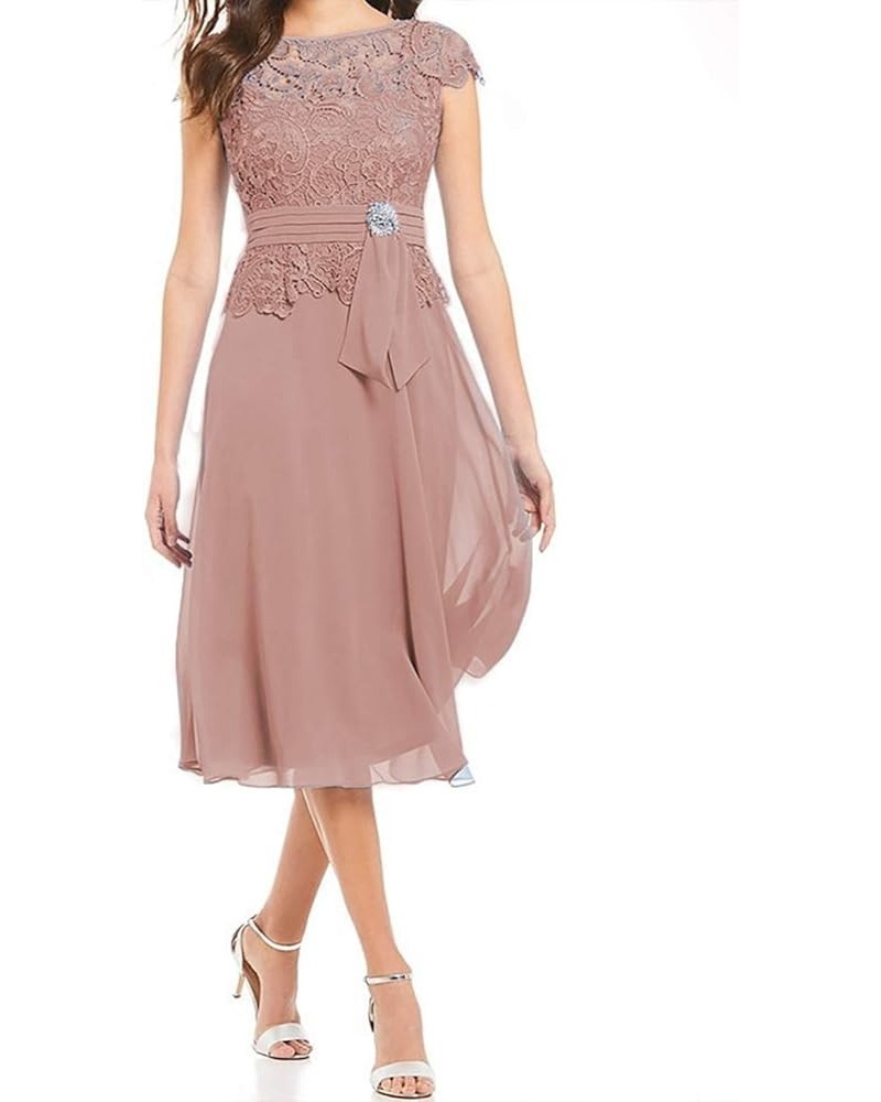 Mother of The Bride Dresses Tea Length Lace Evening Party Gowns for Women Chiffon Formal Dress Dusty Rose $33.75 Dresses