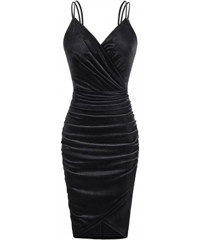 Women's Sexy Spaghetti Straps Cocktail Dresses for Wedding Guest Ruched V-neck Bodycon Dress Black (Velvet) $15.50 Dresses