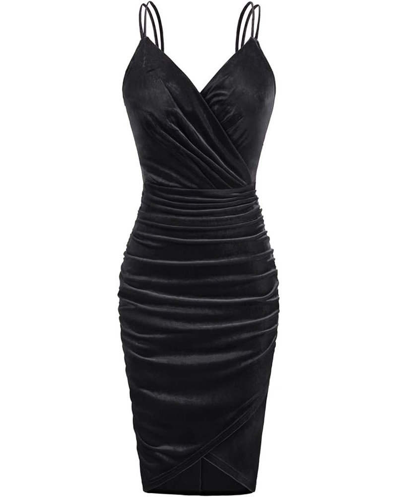 Women's Sexy Spaghetti Straps Cocktail Dresses for Wedding Guest Ruched V-neck Bodycon Dress Black (Velvet) $15.50 Dresses