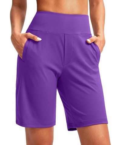 Women's 9" High Waisted Bermuda Shorts with 4 Pockets Knee Length Long Shorts for Women Workout Athletic Casual Royal Lilac $...