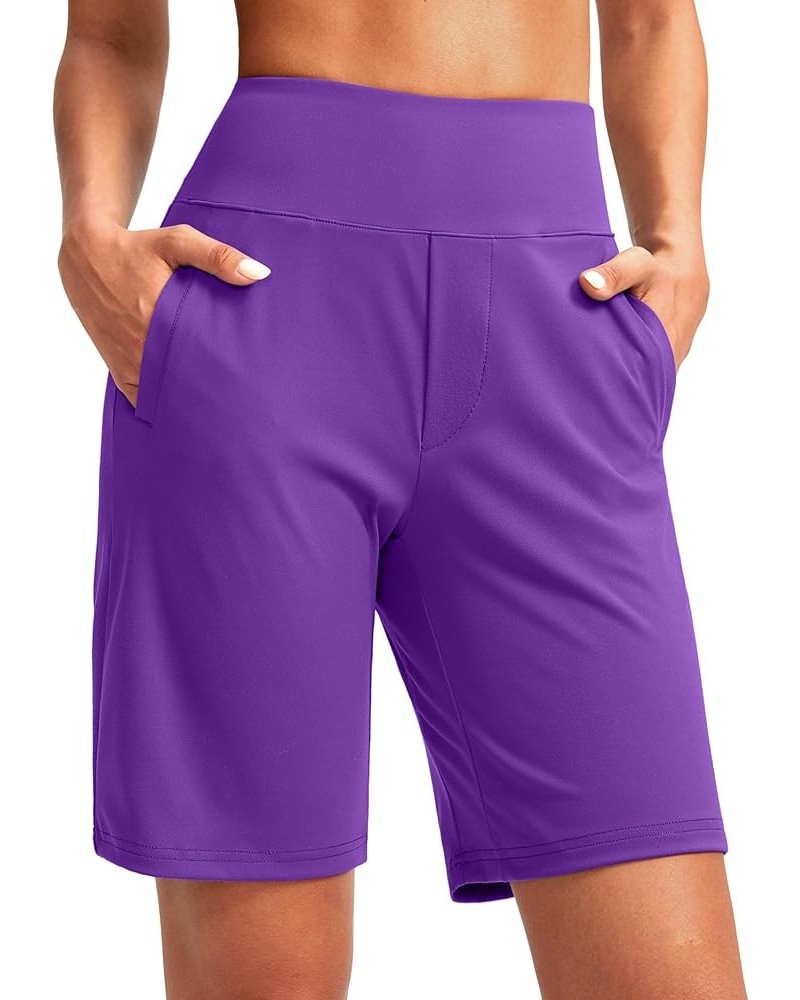 Women's 9" High Waisted Bermuda Shorts with 4 Pockets Knee Length Long Shorts for Women Workout Athletic Casual Royal Lilac $...