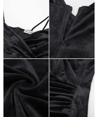 Women's Sexy Spaghetti Straps Cocktail Dresses for Wedding Guest Ruched V-neck Bodycon Dress Black (Velvet) $15.50 Dresses