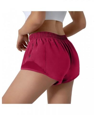 Running Shorts for Women,Quick Dry Athletic Sports Shorts Lightweight Active Workout Gym Shorts with Zip Pocket Magenta Red $...