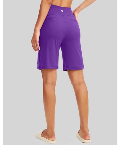 Women's 9" High Waisted Bermuda Shorts with 4 Pockets Knee Length Long Shorts for Women Workout Athletic Casual Royal Lilac $...