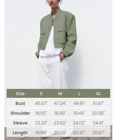 Womens Cropped Bomber Jacket Casual Button Down Varsity Baseball Jacket with Pockets Peagreen $10.25 Jackets