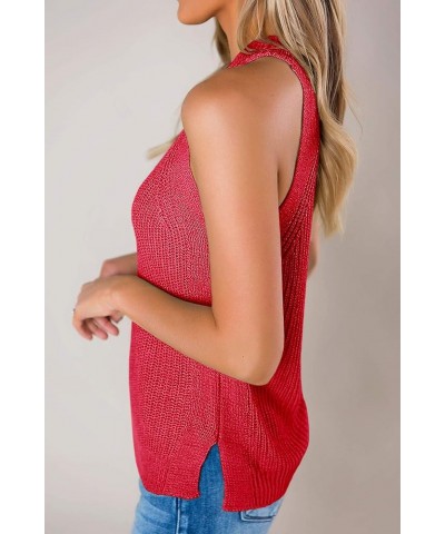 Women's Summer Halter Tank Tops Sleeveless Casual Racerback Loose Shirts Knit Cami Sweater Vest X-red $13.55 Tanks