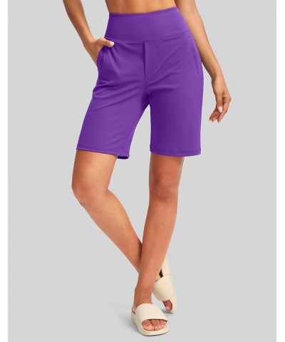 Women's 9" High Waisted Bermuda Shorts with 4 Pockets Knee Length Long Shorts for Women Workout Athletic Casual Royal Lilac $...