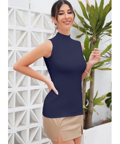 Women Mock Neck Turtleneck Sleeveless Long Sleeve Top Clothing Sleeveless Navy Blue $11.99 Underwear