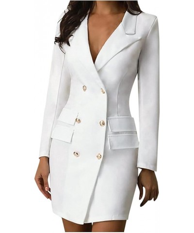 Women's Blazer Dresses Solid Double Breasted Button Front Style Slim Dress Business Formal Blazer Jackets Office Coat White $...