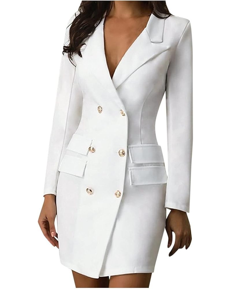 Women's Blazer Dresses Solid Double Breasted Button Front Style Slim Dress Business Formal Blazer Jackets Office Coat White $...