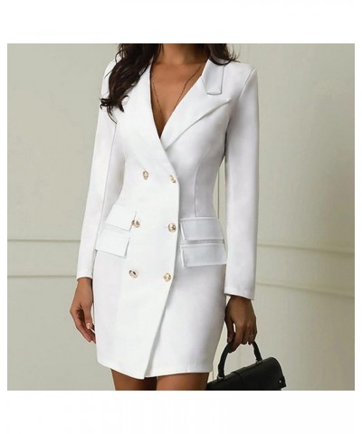 Women's Blazer Dresses Solid Double Breasted Button Front Style Slim Dress Business Formal Blazer Jackets Office Coat White $...