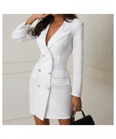 Women's Blazer Dresses Solid Double Breasted Button Front Style Slim Dress Business Formal Blazer Jackets Office Coat White $...