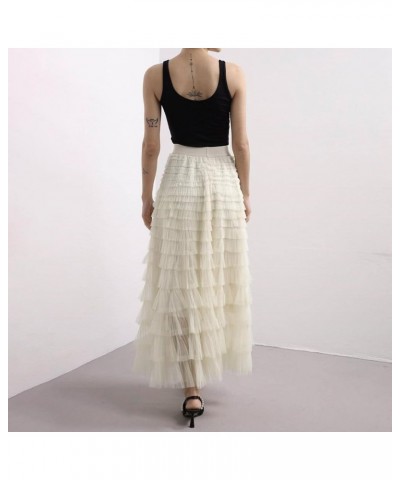 Women's Mesh Layered Midi Skirt Elastic High Waist A-Line Swing Tulle Tiered Tutu Skirts Cocktail Party Cake Skirt Layered Wh...