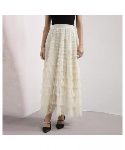 Women's Mesh Layered Midi Skirt Elastic High Waist A-Line Swing Tulle Tiered Tutu Skirts Cocktail Party Cake Skirt Layered Wh...