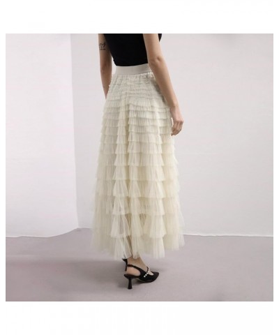 Women's Mesh Layered Midi Skirt Elastic High Waist A-Line Swing Tulle Tiered Tutu Skirts Cocktail Party Cake Skirt Layered Wh...