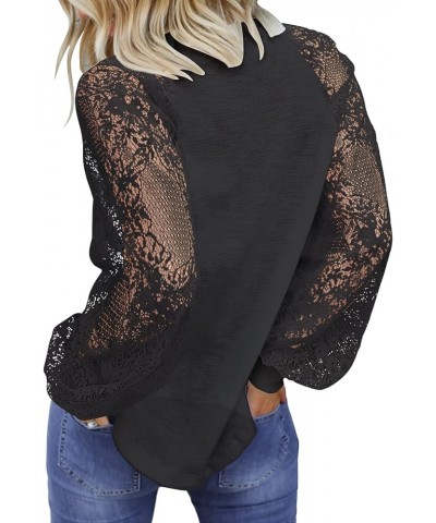 Women’s Long Sleeve Tops Lace Casual Loose Blouses T Shirts Z1- Black $20.34 Blouses