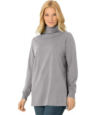 Women's Plus Size Perfect Long-Sleeve Turtleneck Tee Shirt Heather Grey $14.35 T-Shirts