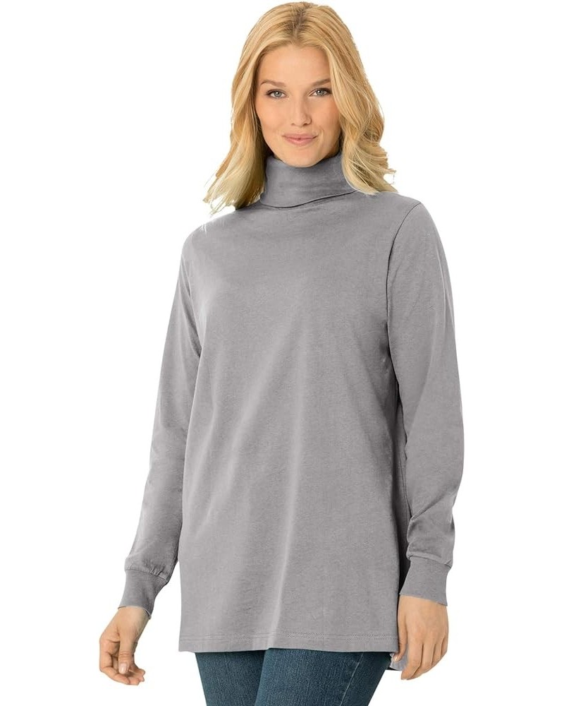 Women's Plus Size Perfect Long-Sleeve Turtleneck Tee Shirt Heather Grey $14.35 T-Shirts