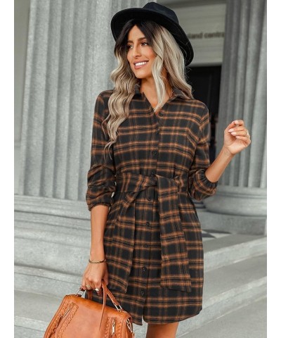 Womens Plaid Dress Flannel Puff Sleeve Dress Button Down Casual Dresses for Women 2023 A-brown $25.80 Dresses