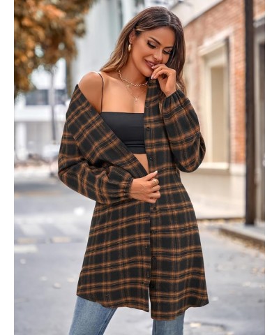 Womens Plaid Dress Flannel Puff Sleeve Dress Button Down Casual Dresses for Women 2023 A-brown $25.80 Dresses