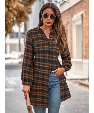 Womens Plaid Dress Flannel Puff Sleeve Dress Button Down Casual Dresses for Women 2023 A-brown $25.80 Dresses