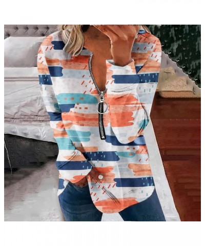 Lightweight Zip Up Hoodie For Women Trendy 2023 Fall Striped Print Tunic Tops Quarter Zip Casual Pullover Sweatshirt H04-mult...