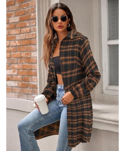 Womens Plaid Dress Flannel Puff Sleeve Dress Button Down Casual Dresses for Women 2023 A-brown $25.80 Dresses