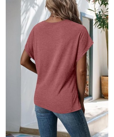 Women's Asymmetrical Hem Shirts Twist Front Short Sleeve Summer Trendy Tops Pink $9.60 T-Shirts