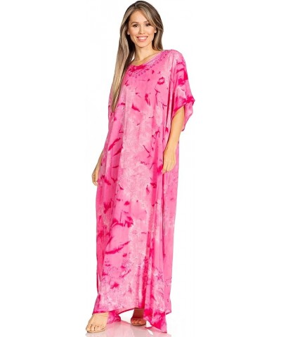 Pilar Petite Women's Casual Long Short Sleeve Beach Maxi Caftan Kaftan Dress 3-fuchsia $15.84 Swimsuits