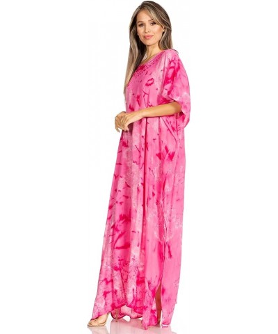 Pilar Petite Women's Casual Long Short Sleeve Beach Maxi Caftan Kaftan Dress 3-fuchsia $15.84 Swimsuits