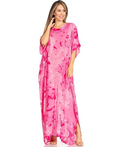 Pilar Petite Women's Casual Long Short Sleeve Beach Maxi Caftan Kaftan Dress 3-fuchsia $15.84 Swimsuits