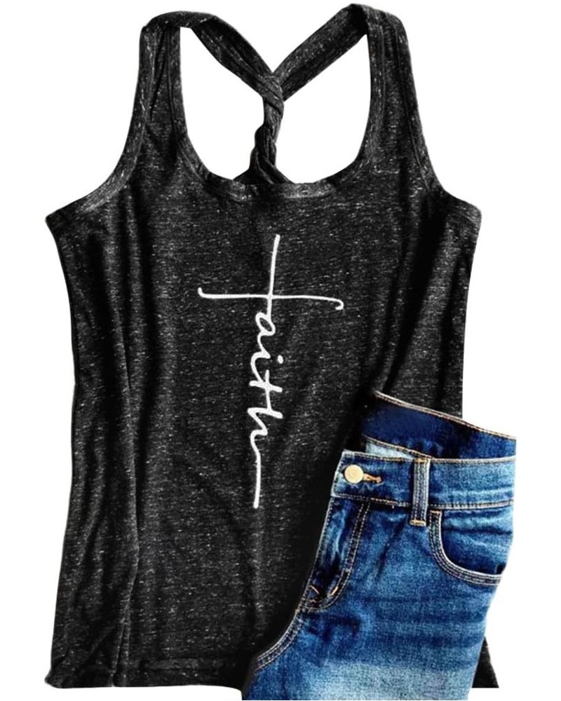 Women Graphic Tank Tops Sleeveless Racerback Faith Tank Tops Shirt Cami Tee Black $9.90 Tanks