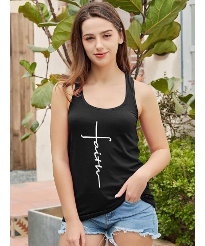 Women Graphic Tank Tops Sleeveless Racerback Faith Tank Tops Shirt Cami Tee Black $9.90 Tanks