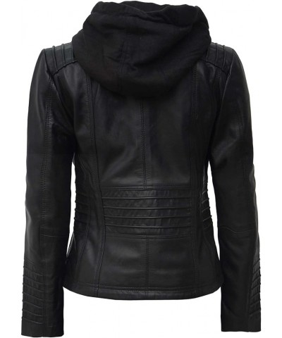 Leather Jacket Women - Real Lambskin Womens Leather Jackets with Removable Hood Black - Helen Jacket $88.32 Coats