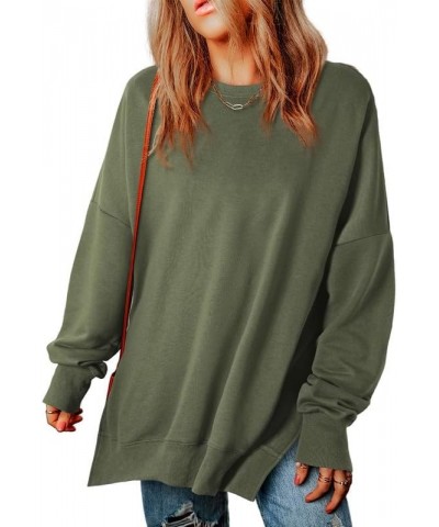 Womens Sweatshirt Casual Long Sleeve Crewneck Lightweight Pullover Tops Loose Sweatshirts E Pure Green $19.83 Hoodies & Sweat...