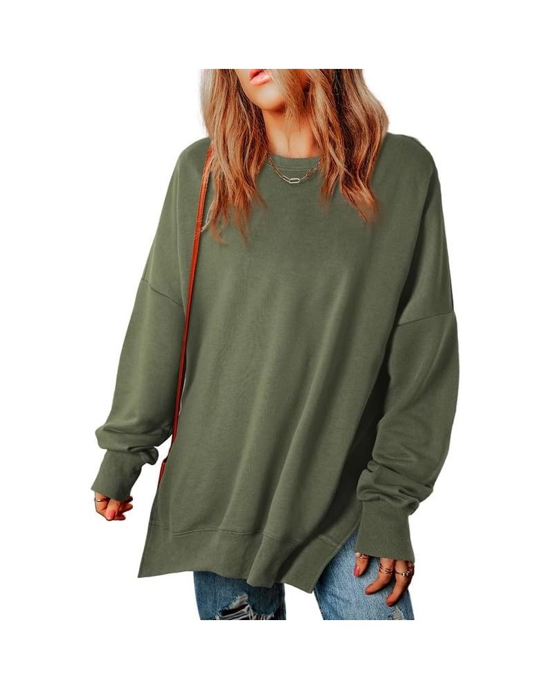 Womens Sweatshirt Casual Long Sleeve Crewneck Lightweight Pullover Tops Loose Sweatshirts E Pure Green $19.83 Hoodies & Sweat...