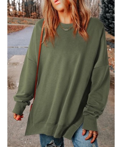 Womens Sweatshirt Casual Long Sleeve Crewneck Lightweight Pullover Tops Loose Sweatshirts E Pure Green $19.83 Hoodies & Sweat...