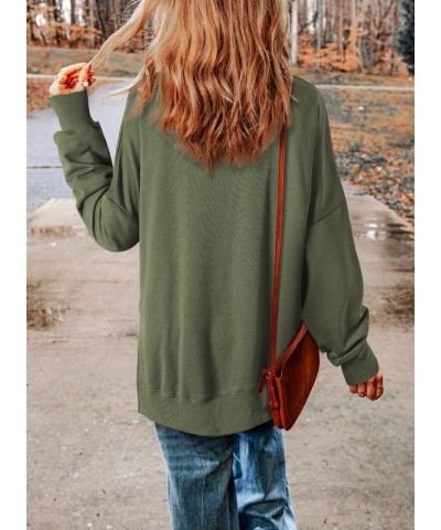 Womens Sweatshirt Casual Long Sleeve Crewneck Lightweight Pullover Tops Loose Sweatshirts E Pure Green $19.83 Hoodies & Sweat...