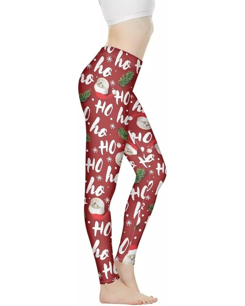 High Waisted Leggings for Women Workout Yoga Pants Soft Butt Lifting Leggings XS-3XL Christmas Cat Ho-red $12.60 Leggings