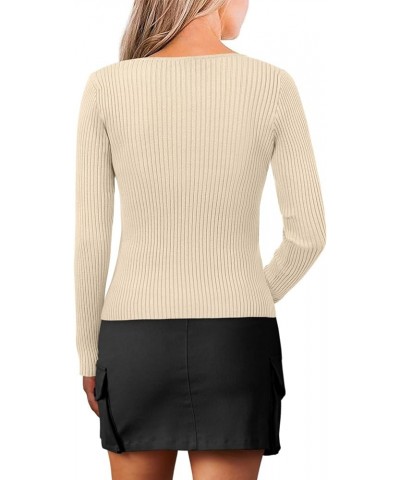 Women's Casual Crewneck T Shirts Ribbed Knit Sweater Slim Fit Solid Basic Ladies Pullovers Fall Long Sleeve Tops B-beige $14....