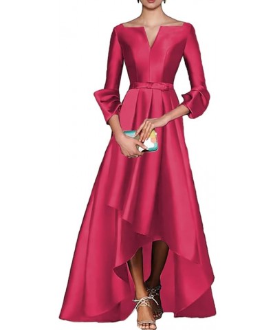 A-Line Evening Gown High Low Elegant Dress Fall Wedding Guest Dress Satin with Bow(s) 2023 LY039 Fuchsia $63.45 Dresses