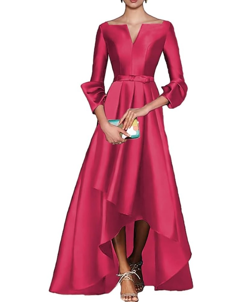 A-Line Evening Gown High Low Elegant Dress Fall Wedding Guest Dress Satin with Bow(s) 2023 LY039 Fuchsia $63.45 Dresses