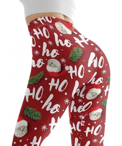 High Waisted Leggings for Women Workout Yoga Pants Soft Butt Lifting Leggings XS-3XL Christmas Cat Ho-red $12.60 Leggings