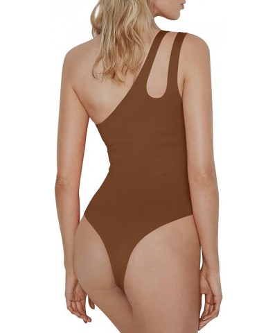 Women's Sexy One Shoulder Sleeveless Cutout Thong Bodysuit Tank Top Body Suits V Backless Tummy Control Shapewear Brown $17.3...