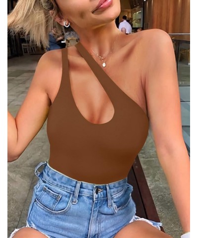 Women's Sexy One Shoulder Sleeveless Cutout Thong Bodysuit Tank Top Body Suits V Backless Tummy Control Shapewear Brown $17.3...