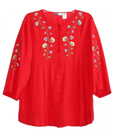 Women's Embroidered Top Red $21.16 Blouses