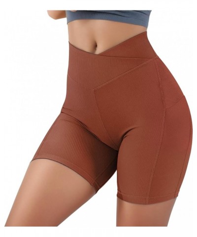 Yoga Shorts with Pockets for Women Running Athletic Shorts High Waisted Tummy Control Comfy Shorts B03-coffee $6.23 Activewear