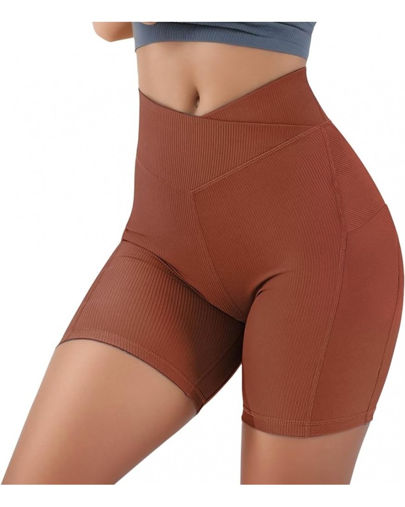 Yoga Shorts with Pockets for Women Running Athletic Shorts High Waisted Tummy Control Comfy Shorts B03-coffee $6.23 Activewear