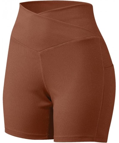 Yoga Shorts with Pockets for Women Running Athletic Shorts High Waisted Tummy Control Comfy Shorts B03-coffee $6.23 Activewear