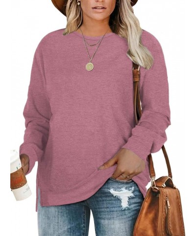 Plus-Size Sweatshirts for Women Casual Tops Side Slit Pullovers Shirts Rose Red $15.18 Hoodies & Sweatshirts